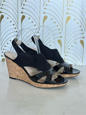 Adrienne Vittadini Black Cork Wedge Sandals Size 10